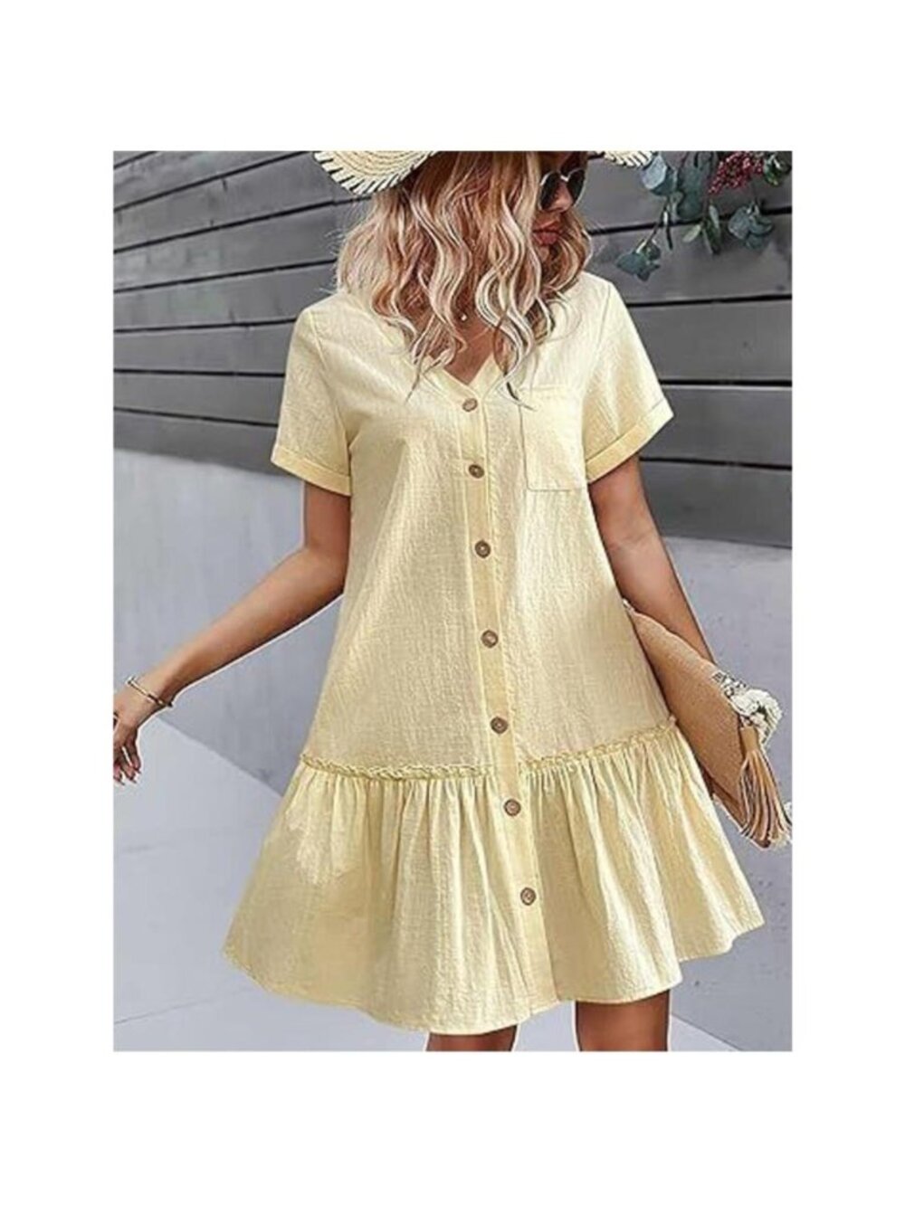 Full Size Button-Down Ruffle Hem Mini Dress Plus Size - Picture 1 of 15